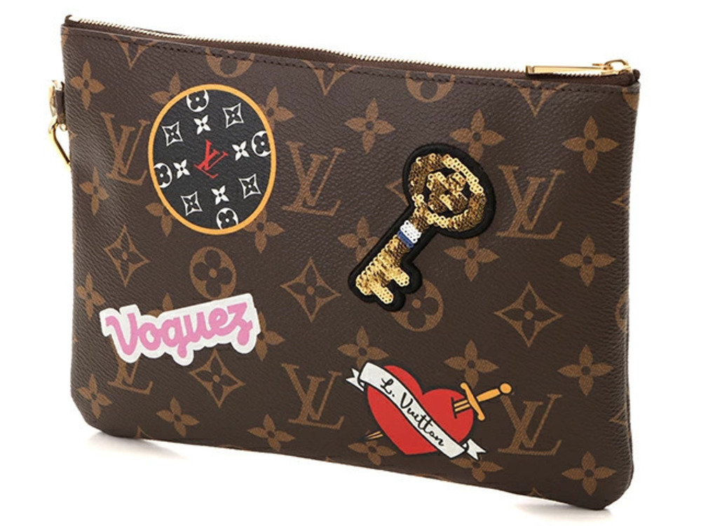Louis Vuitton Monogram Collection Clutch Shoulder Pouch City Bag Patches Brown